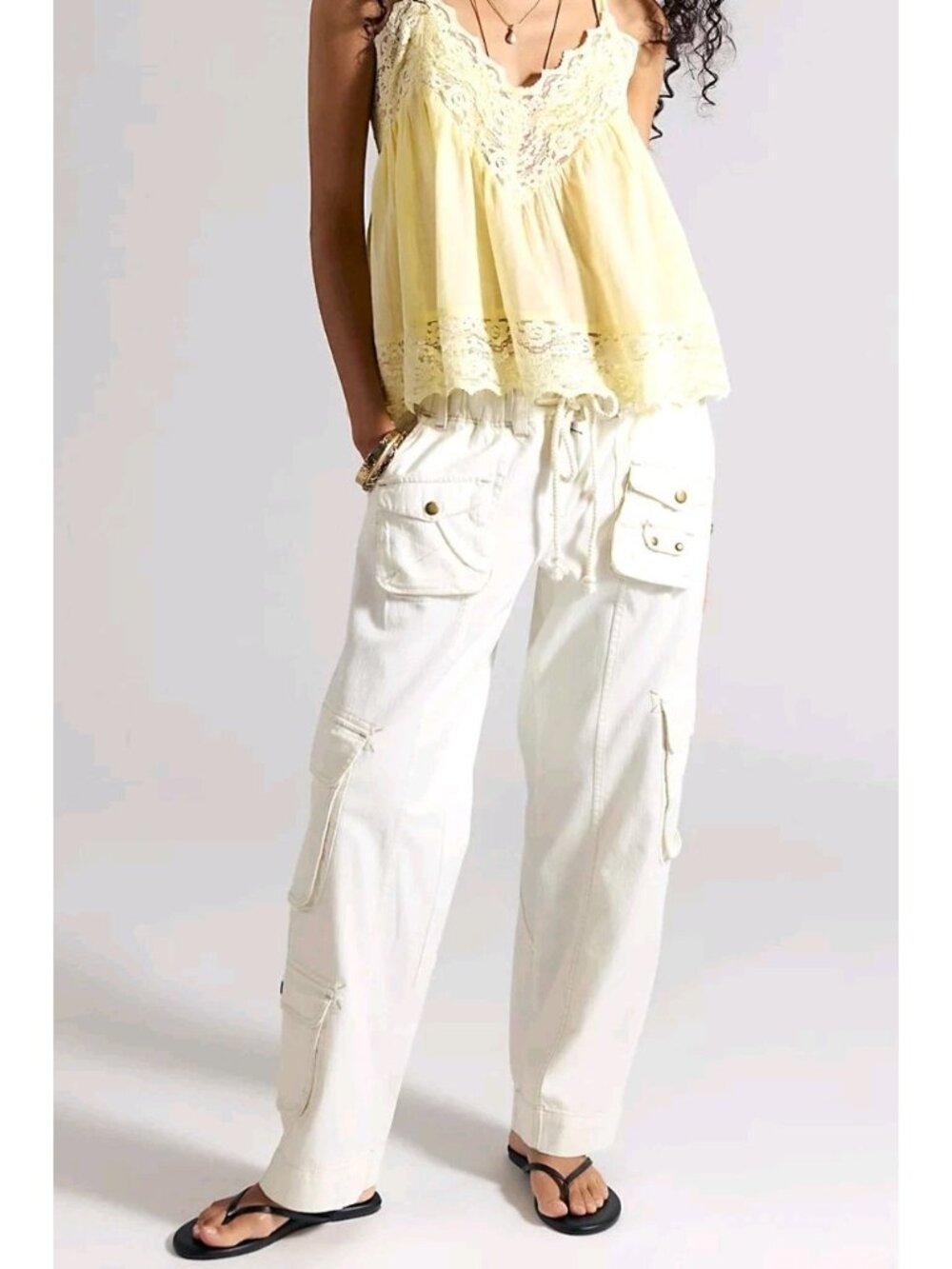 Free People We The Free sz XL Tahiti Pull On Cargo Pants High Rise Pockets
